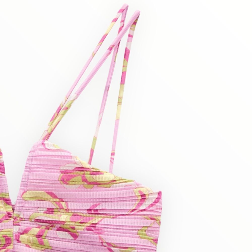 ZARA | Pink | PRINTED PLEATED DRESS - Picture 4 of 10
